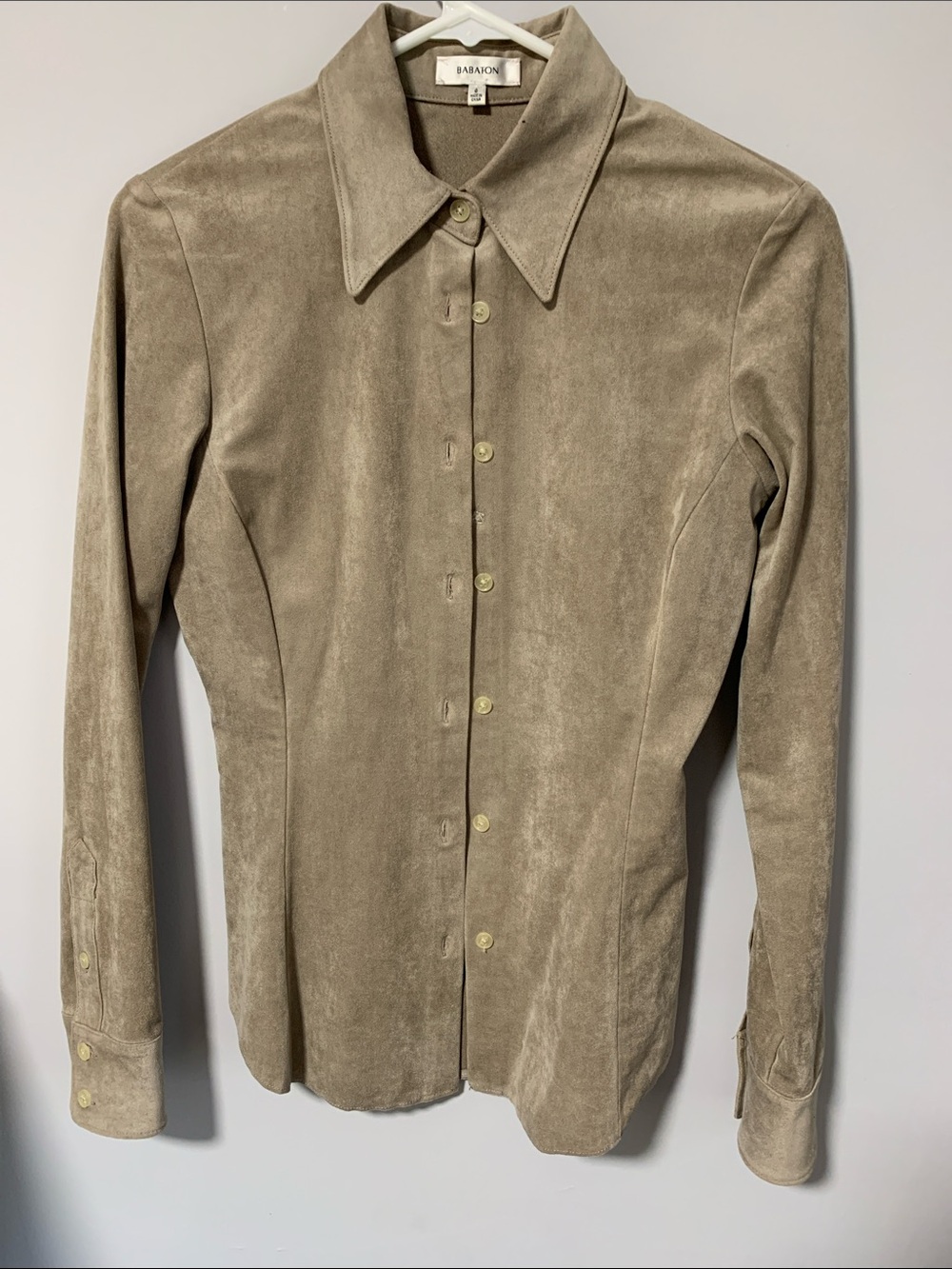 Babaton Taupe Suede-Effect Button Front Shirt